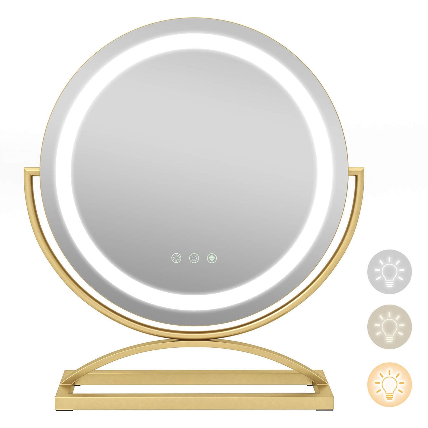16 Inch Round Makeup Vanity Mirror with 3 Color Dimmable LED Lighting, Golden Mirrors Golden at Gallery Canada