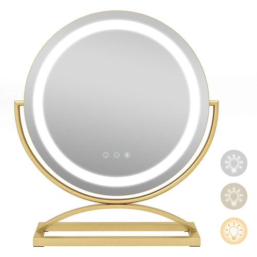 16 Inch Round Makeup Vanity Mirror with 3 Color Dimmable LED Lighting, Golden