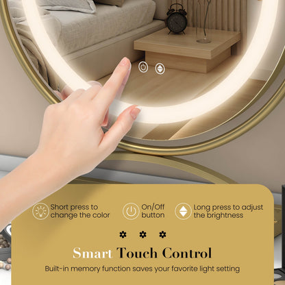 16 Inch Round Makeup Vanity Mirror with 3 Color Dimmable LED Lighting, Golden Mirrors at Gallery Canada