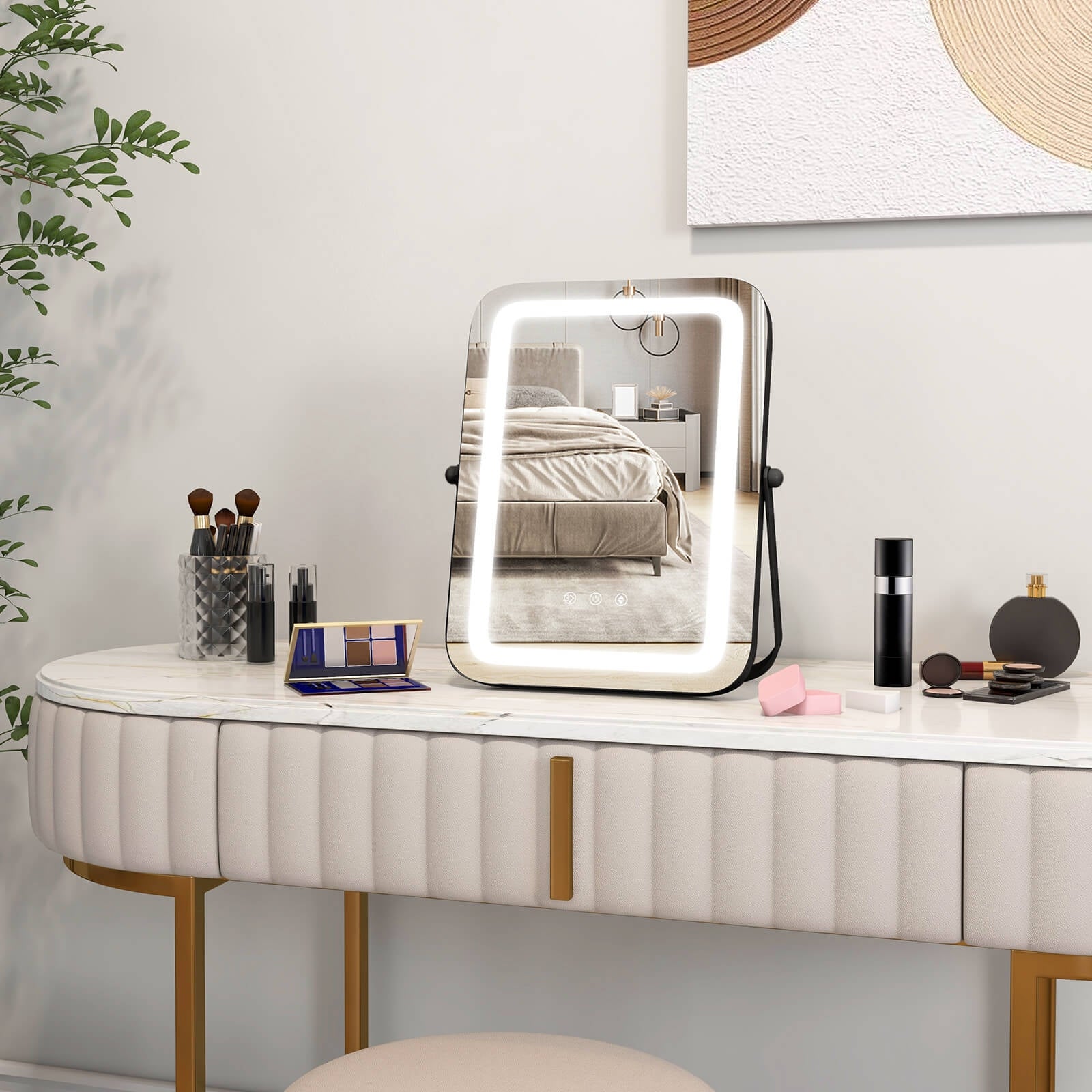 16 x 12 Inch Rectangular Vanity Makeup Mirror with 3 Color Dimmable Lighting, Black Mirrors at Gallery Canada