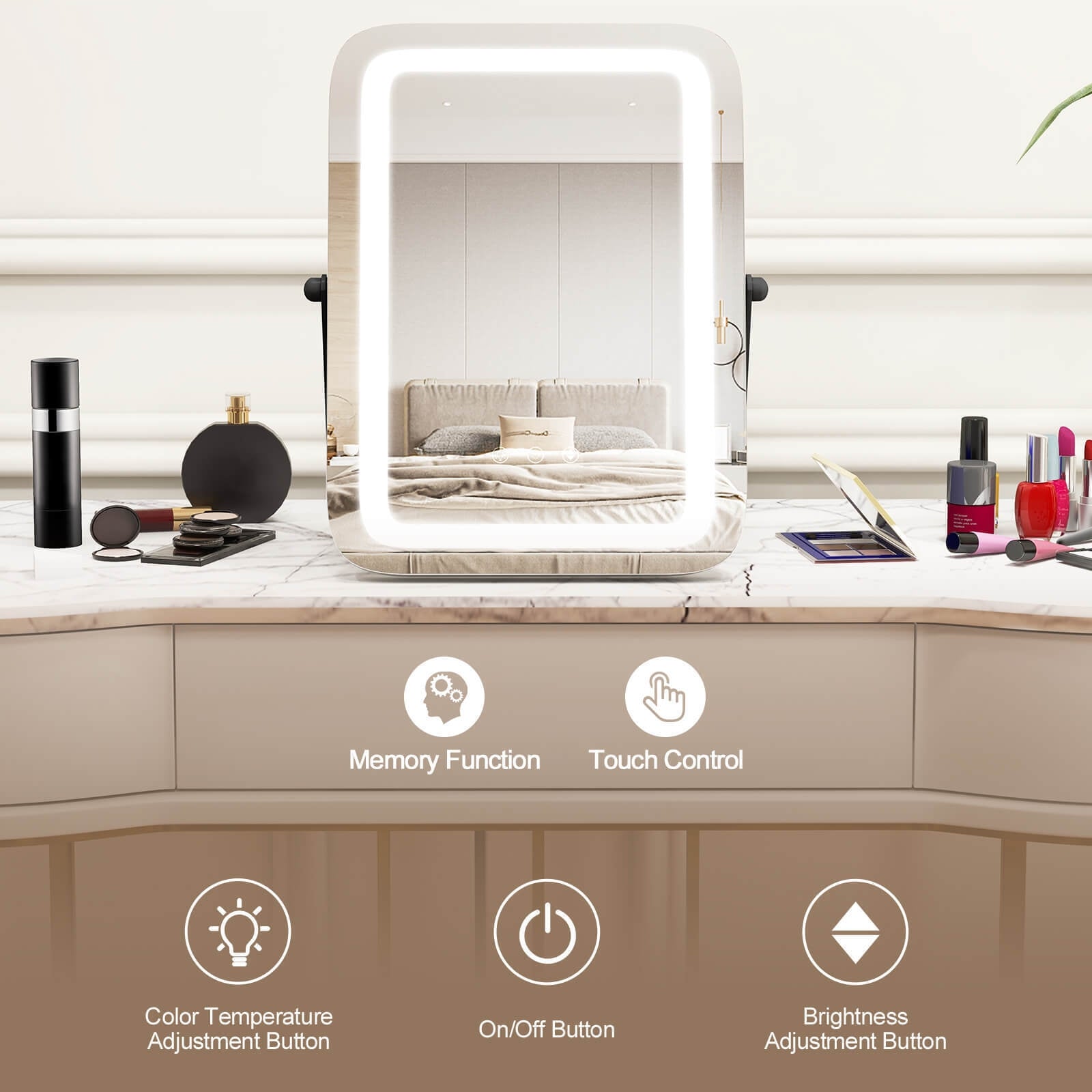 16 x 12 Inch Rectangular Vanity Makeup Mirror with 3 Color Dimmable Lighting, Black Mirrors at Gallery Canada