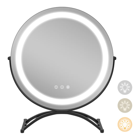 16 x 16 Inch Round LED Vanity Mirror, 3-Color Lighting, Brightness Dimming, Black Makeup Vanities Black at Gallery Canada
