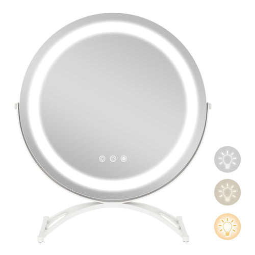 16 x 16 Inch Round LED Vanity Mirror with 3-Color Lighting and Brightness Dimming, White