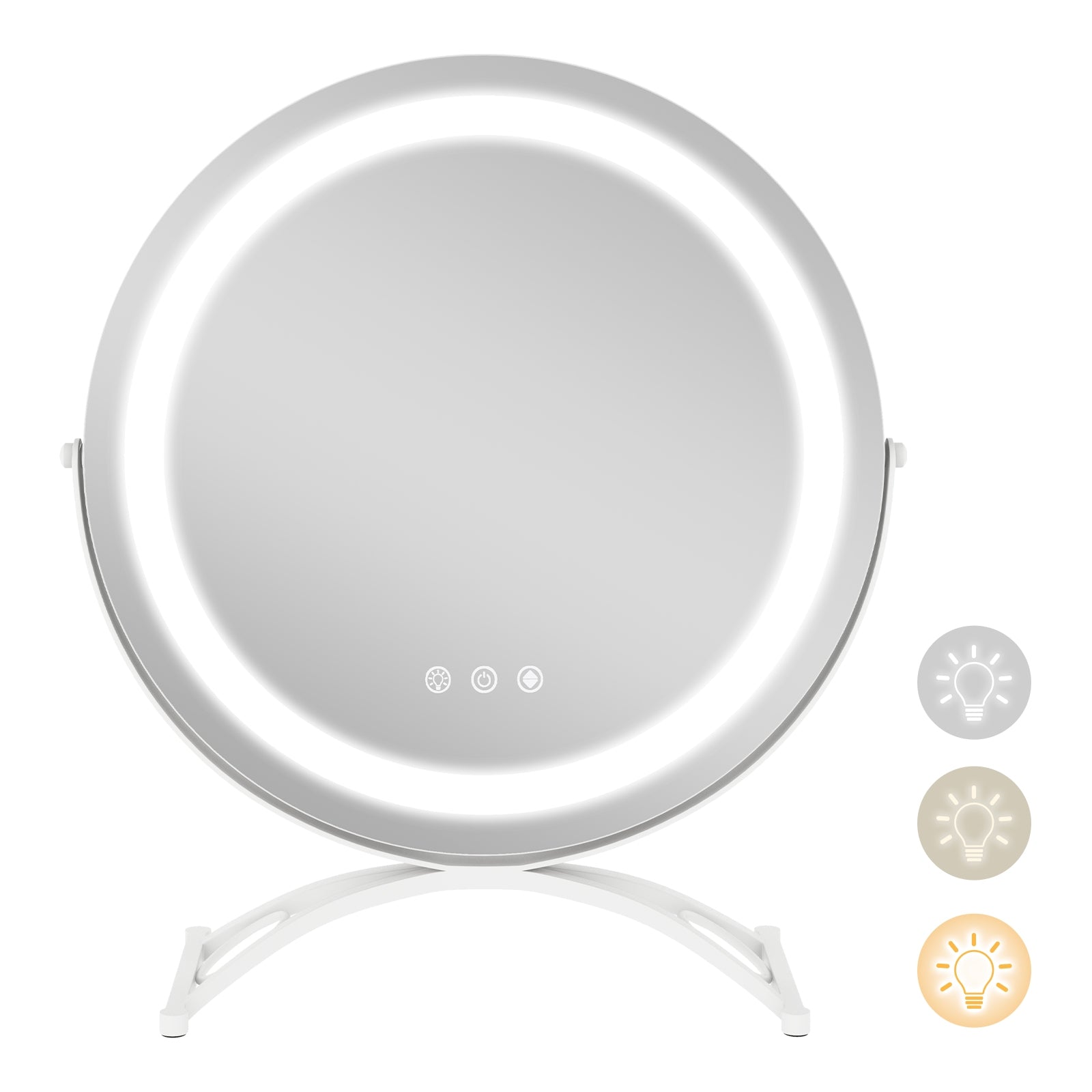 16 x 16 Inch Round LED Vanity Mirror, 3-Color Lighting, Brightness Dimming, White Makeup Vanities at Gallery Canada