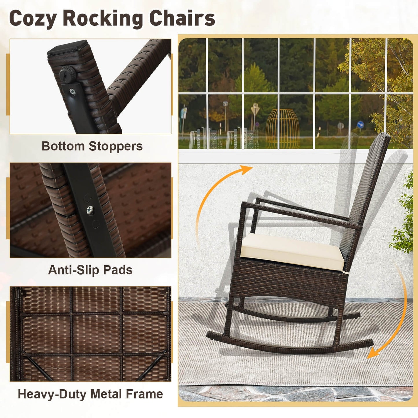 3 Piece Patio Rocking Set, Wicker Chairs, 2-Tier Coffee Table, Off White Patio Conversation Sets at Gallery Canada