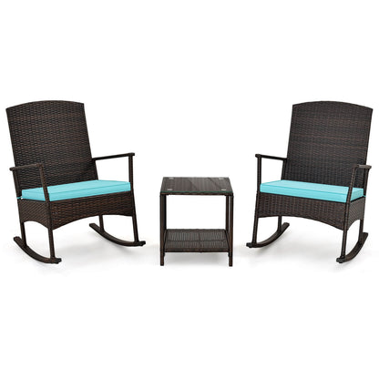 3 Piece Patio Rocking Set Wicker Rocking Chairs with 2-Tier Coffee Table, Turquoise Patio Conversation Sets at Gallery Canada