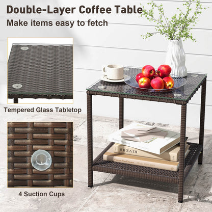 3 Piece Patio Rocking Set Wicker Rocking Chairs with 2-Tier Coffee Table, Turquoise Patio Conversation Sets at Gallery Canada