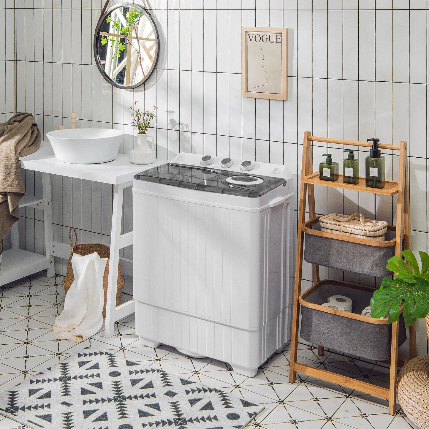 26 LBS Twin Tub Portable Washing Machine with Built-In Drain Pump, Gray Washing Machines at Gallery Canada