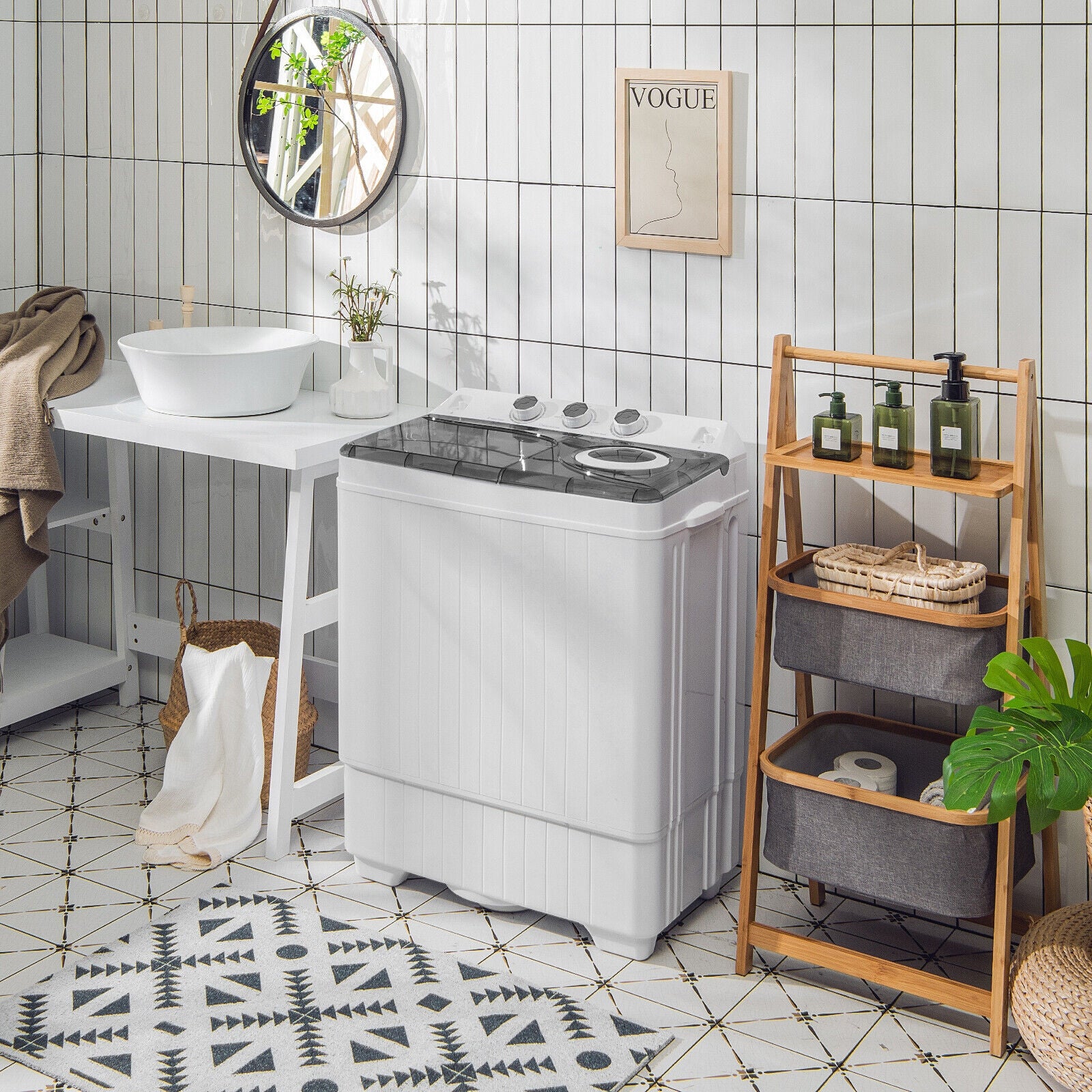 26 LBS Twin Tub Portable Washing Machine with Built-In Drain Pump, Gray Washing Machines at Gallery Canada