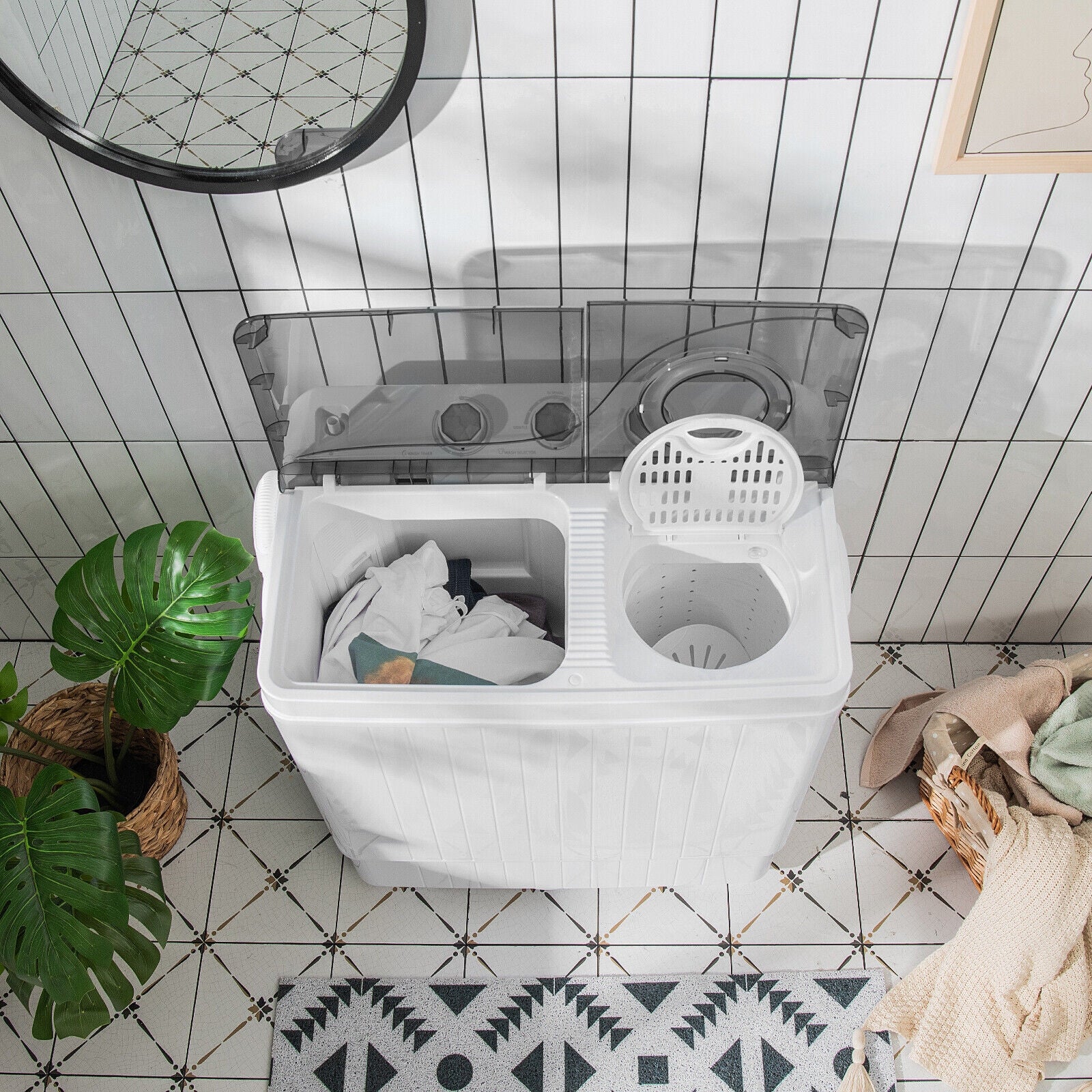 26 LBS Twin Tub Portable Washing Machine with Built-In Drain Pump, Gray Washing Machines at Gallery Canada