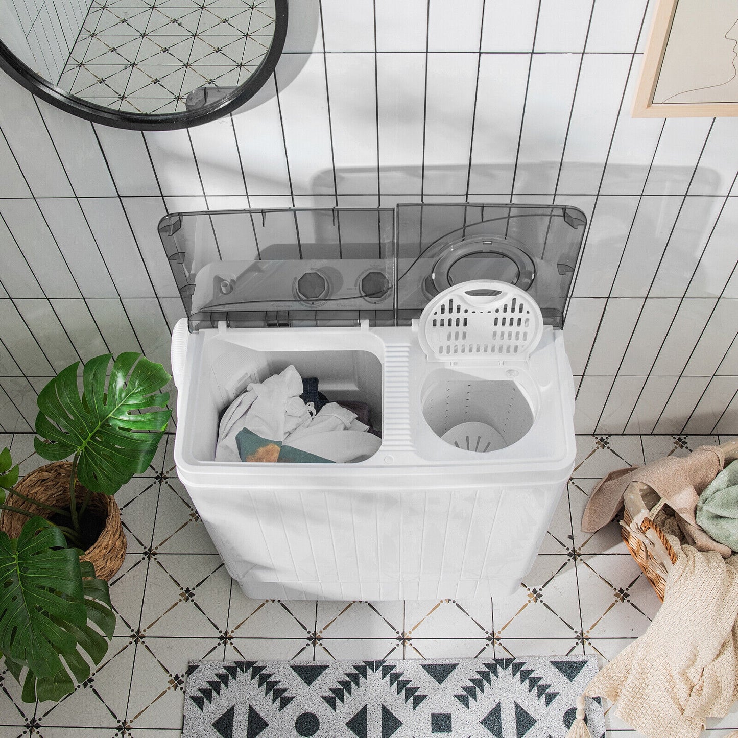 26 LBS Twin Tub Portable Washing Machine with Built-In Drain Pump, Gray Washing Machines at Gallery Canada