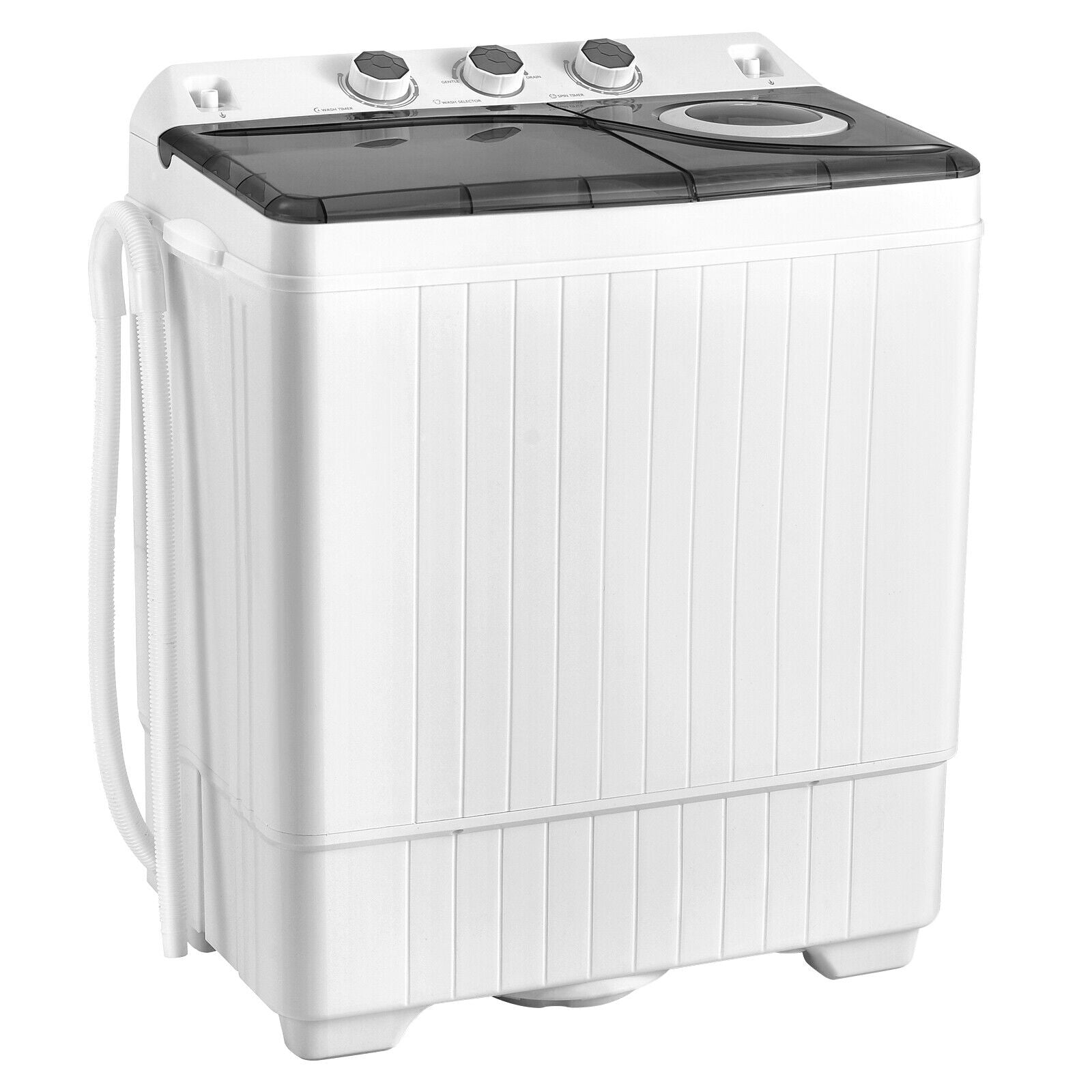 26 LBS Twin Tub Portable Washing Machine with Built-In Drain Pump, Gray Washing Machines at Gallery Canada