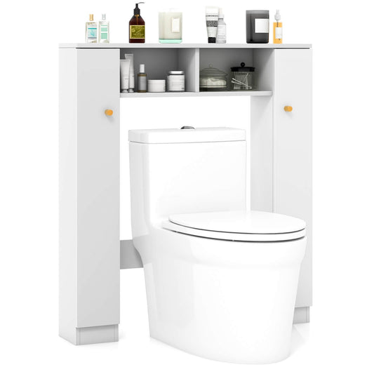 Over The Toilet Storage Cabinet with 2 Open Compartments and 4 Adjustable Shelves, White - Gallery Canada