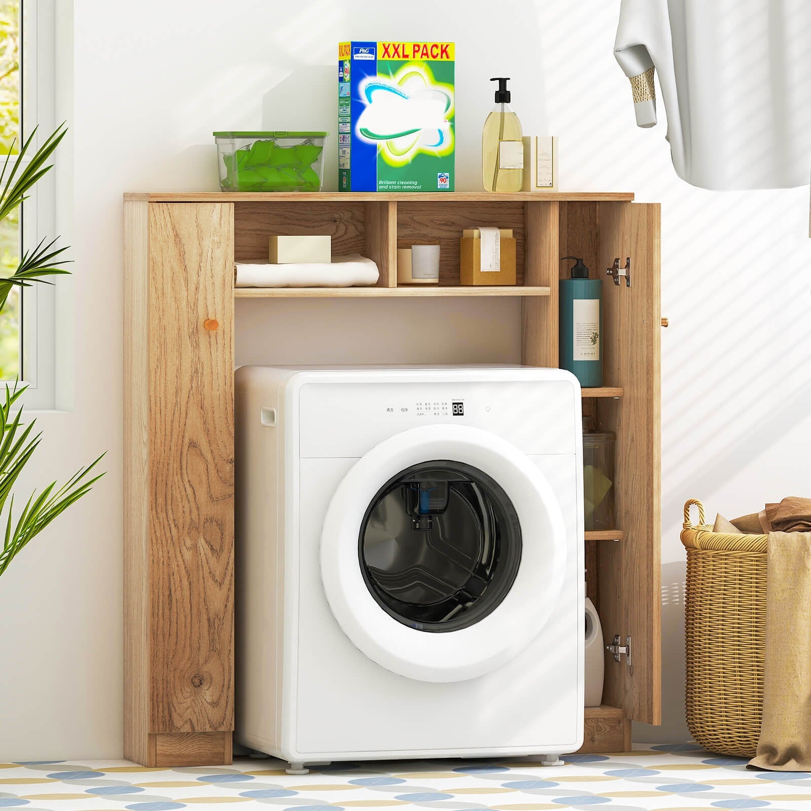 Over The Toilet Storage Cabinet with 2 Open Compartments and 4 Adjustable Shelves, Natural Bathroom Etagere at Gallery Canada