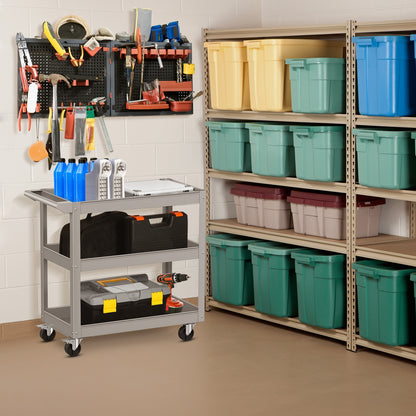 3-Tier Metal Utility Cart Trolley Tool with Flat Handle and 2 Lockable Universal Wheels, Gray Garages at Gallery Canada