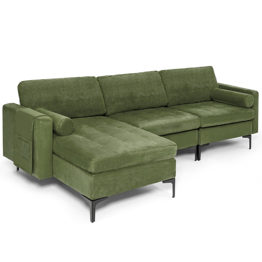 Modular 2-seat/3-Seat/4-Seat L-shaped Sectional Sofa Couch with Reversible Chaise and Socket USB Ports-3-Seat L-shaped, Army Green at Gallery Canada