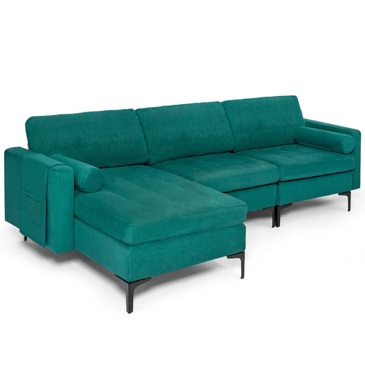 Modular 1/2/3/4-Seat L-Shaped Sectional Sofa Couch with Socket USB Port-3-Seat L-shaped, Teal at Gallery Canada