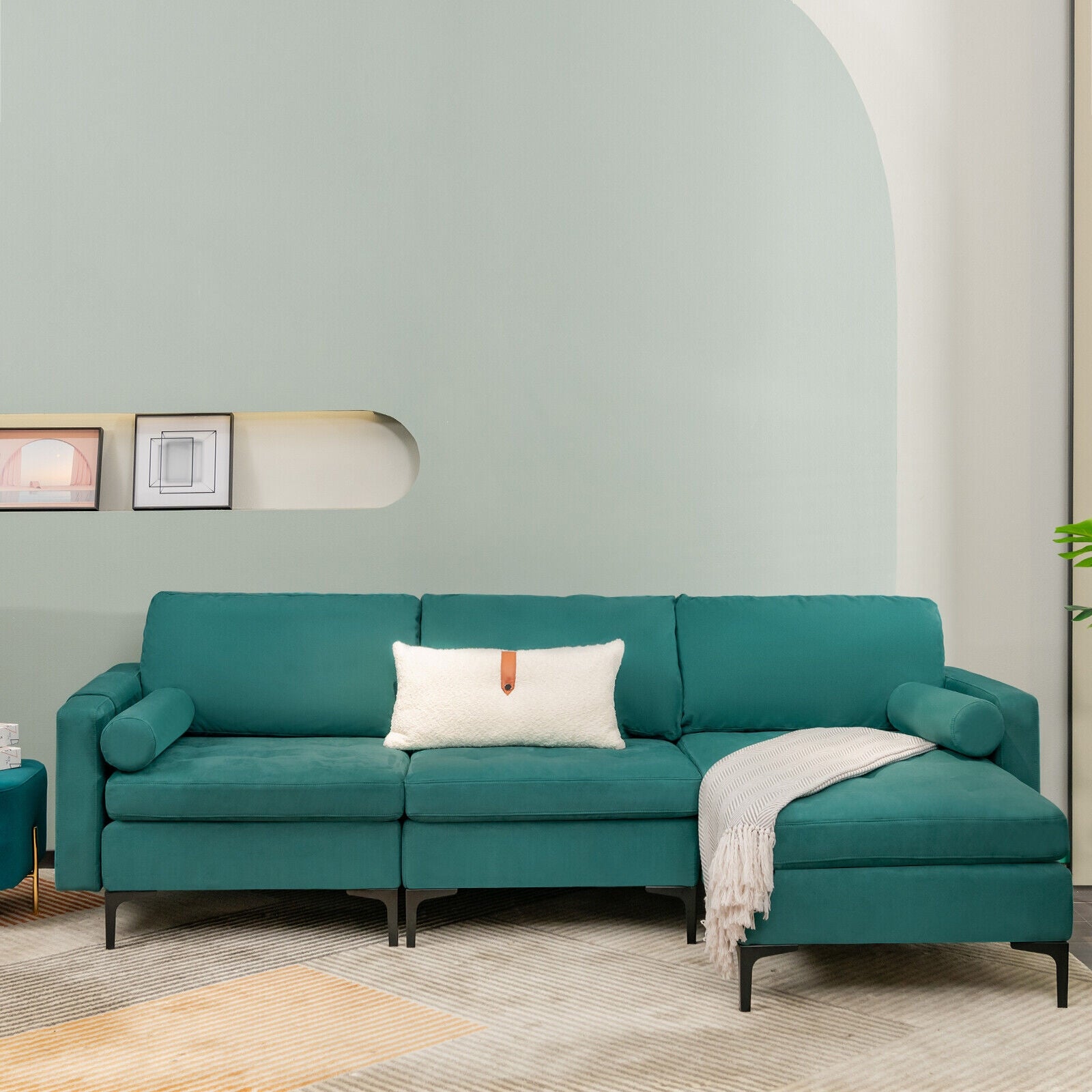 Modular 1/2/3/4-Seat L-Shaped Sectional Sofa Couch with Socket USB Port-3-Seat L-shaped, Teal Sofas & Loveseats at Gallery Canada