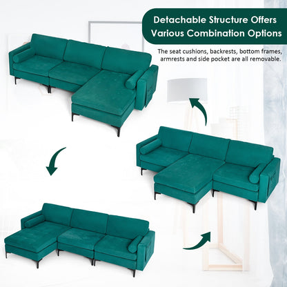 Modular 1/2/3/4-Seat L-Shaped Sectional Sofa Couch with Socket USB Port-3-Seat L-shaped, Teal Sofas & Loveseats at Gallery Canada