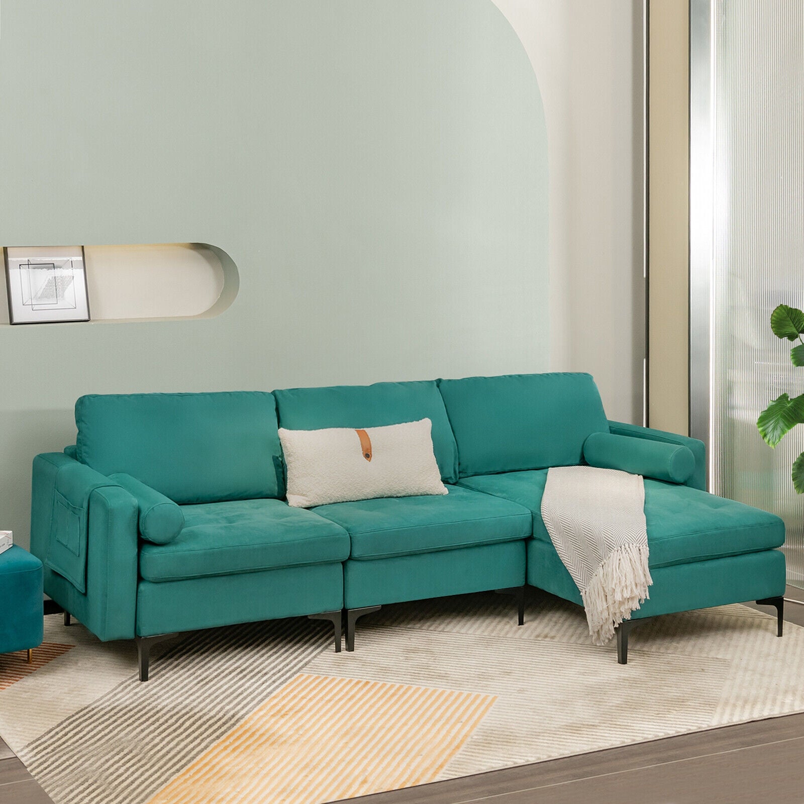 Modular 1/2/3/4-Seat L-Shaped Sectional Sofa Couch with Socket USB Port-3-Seat L-shaped, Teal Sofas & Loveseats at Gallery Canada
