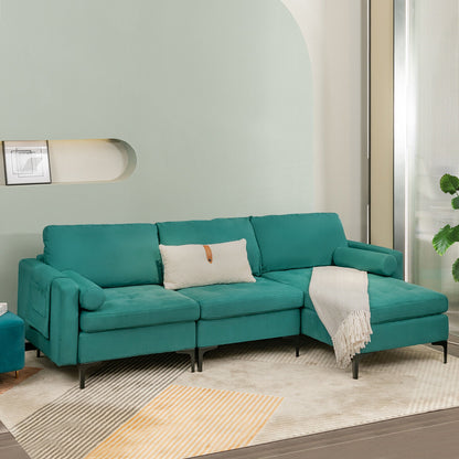 Modular 1/2/3/4-Seat L-Shaped Sectional Sofa Couch with Socket USB Port-3-Seat L-shaped, Teal Sofas & Loveseats at Gallery Canada