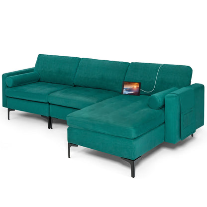 Modular 1/2/3/4-Seat L-Shaped Sectional Sofa Couch with Socket USB Port-3-Seat L-shaped, Teal Sofas & Loveseats at Gallery Canada