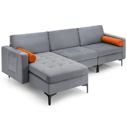 Modular L-Shaped 3-Seat Sectional Sofa, Reversible Chaise, USB Ports, Gray Sofas & Loveseats Gray at Gallery Canada