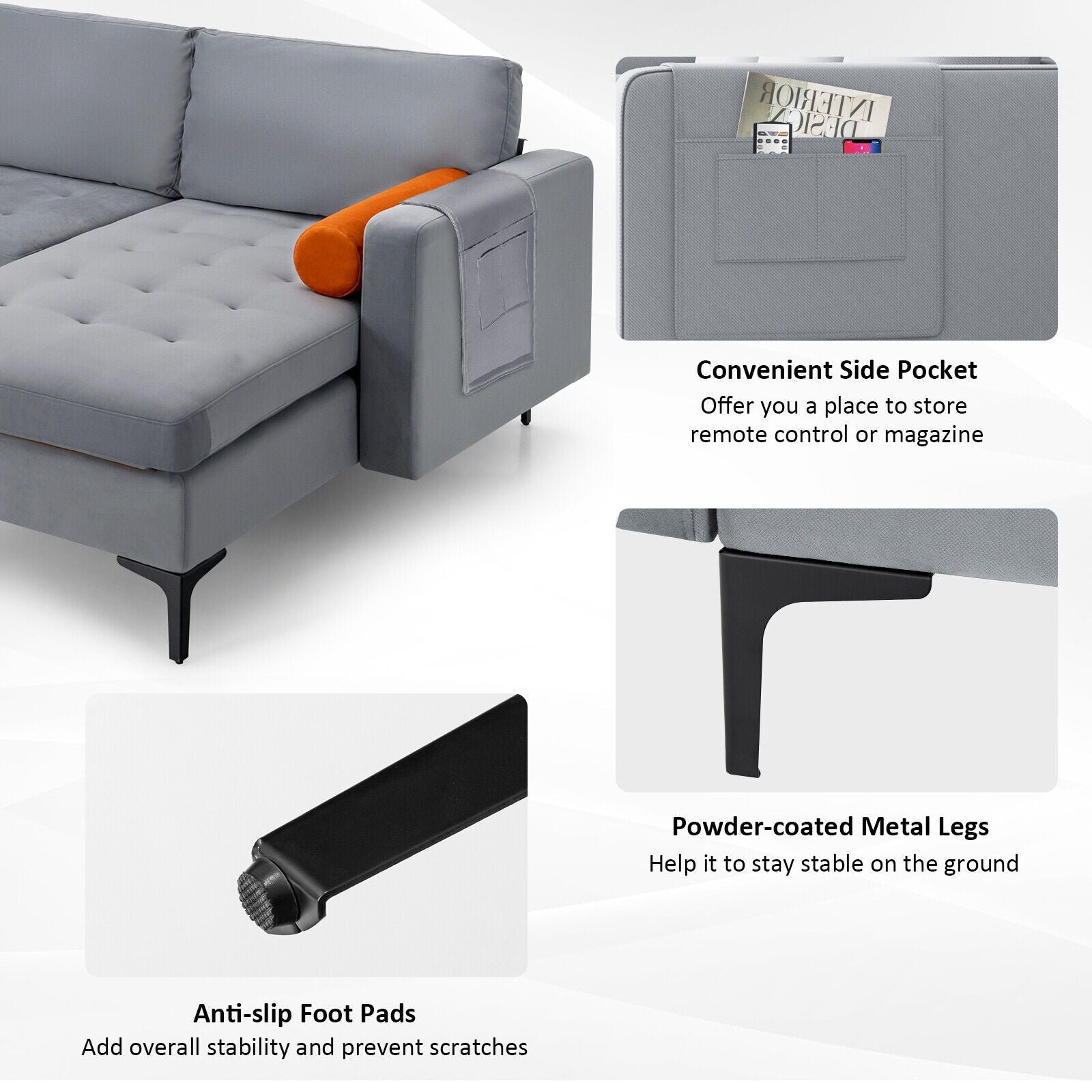Modular L-shaped 3-Seat Sectional Sofa with Reversible Chaise and 2 USB Ports, Gray Sofas & Loveseats at Gallery Canada