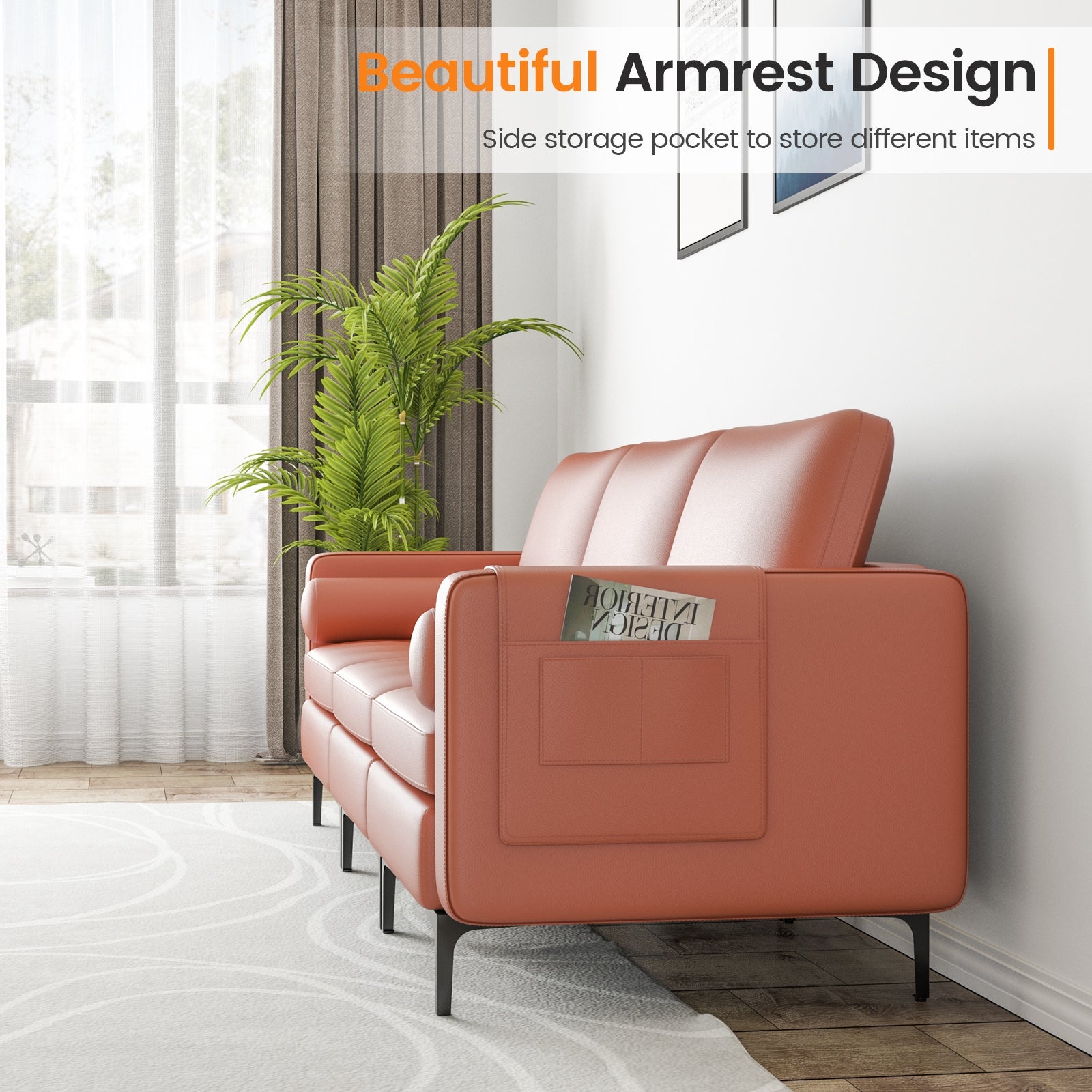 Modular 3-Seat Sofa Couch with Socket USB Ports and Side Storage Pocket, Pink Sofas & Loveseats at Gallery Canada