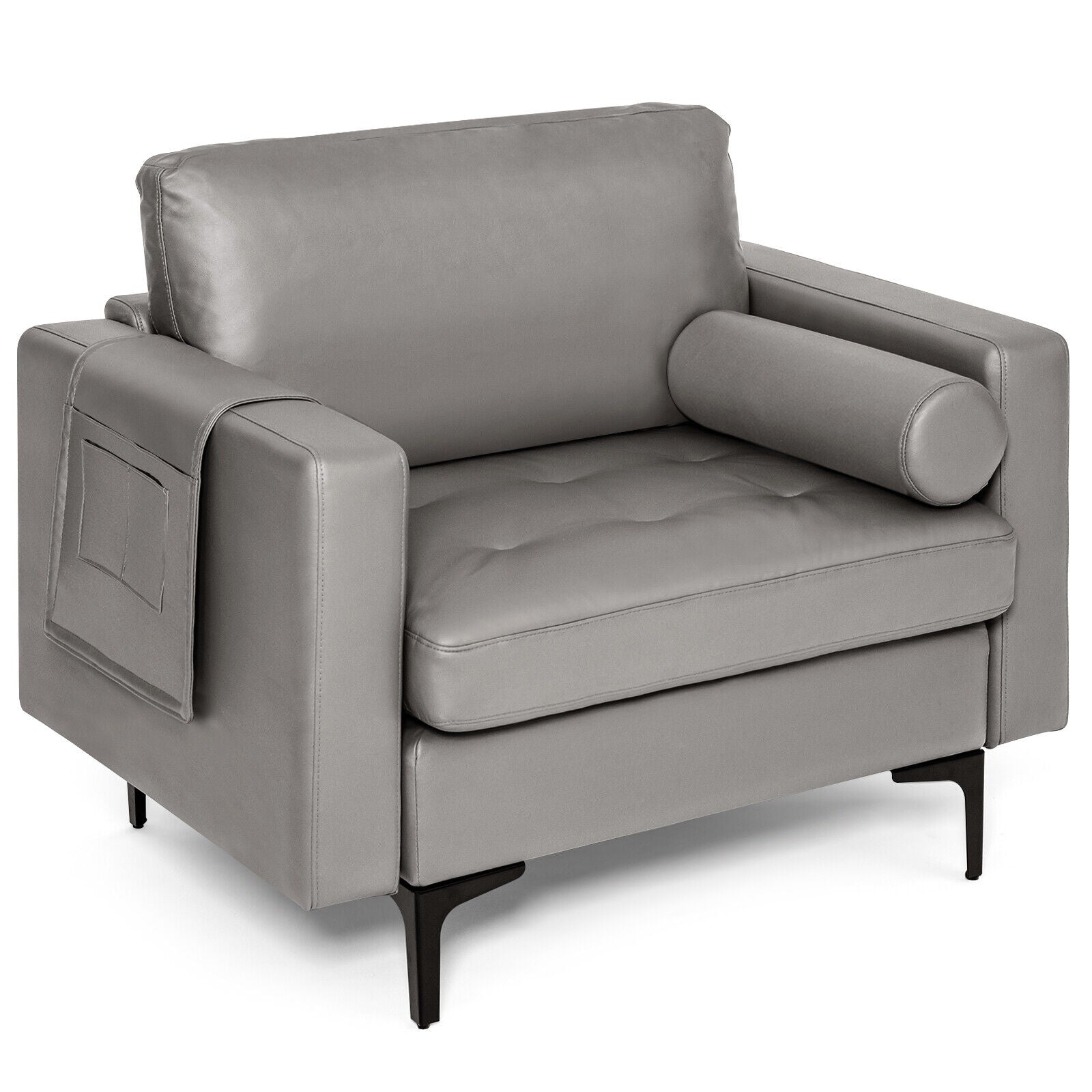 Modern Single Sofa with Cushion Bolster and Side Storage Pocket, Light Gray Accent Chairs Light Gray at Gallery Canada