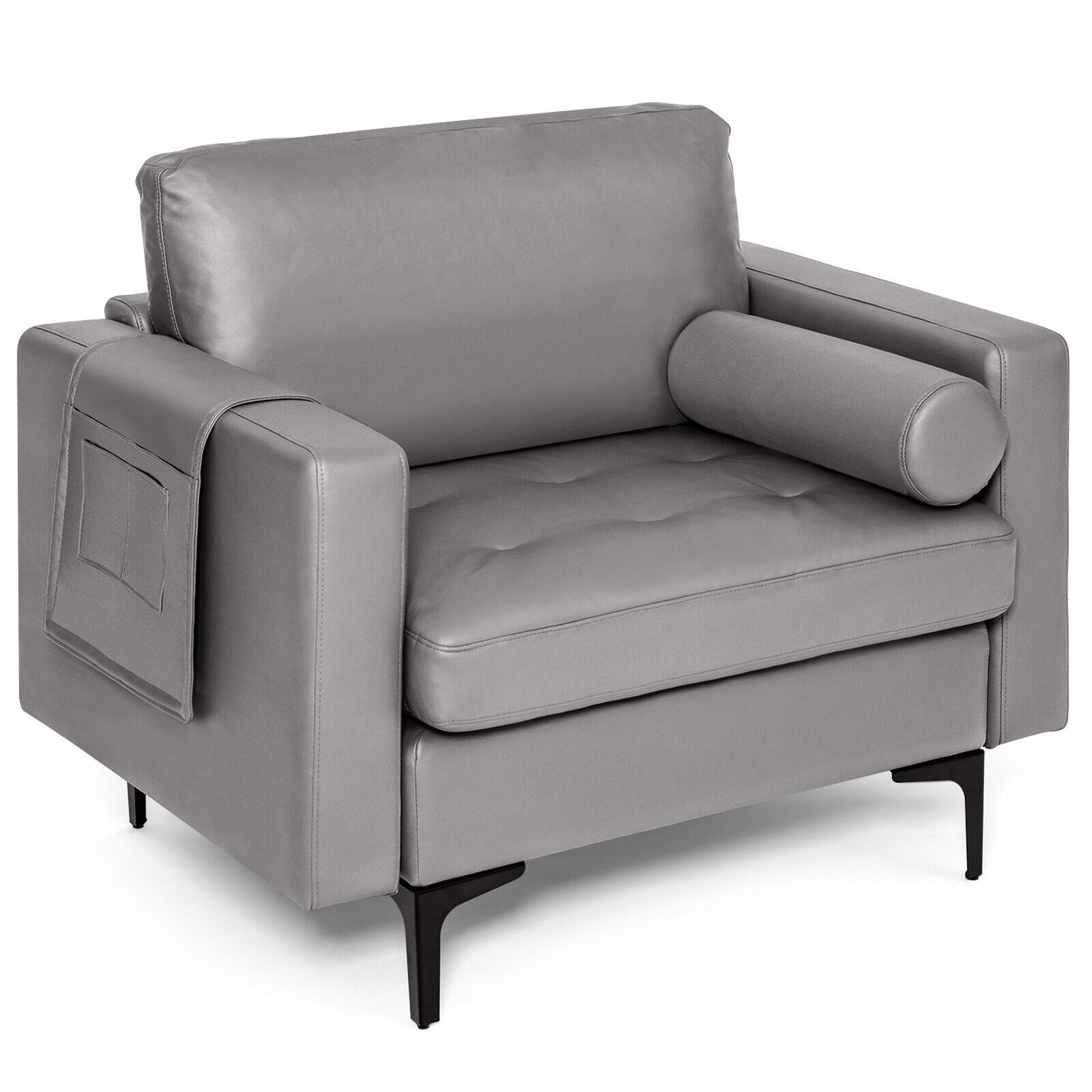 Modern Single Sofa with Cushion Bolster and Side Storage Pocket, Light Gray Accent Chairs Light Gray at Gallery Canada