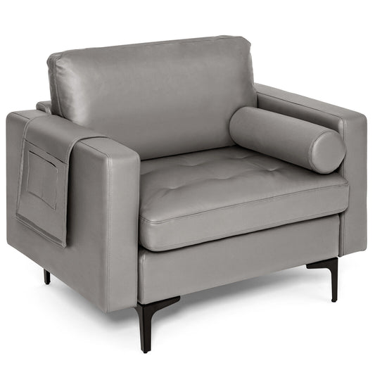 Modern Single Sofa With Storage Pocket, Light Gray