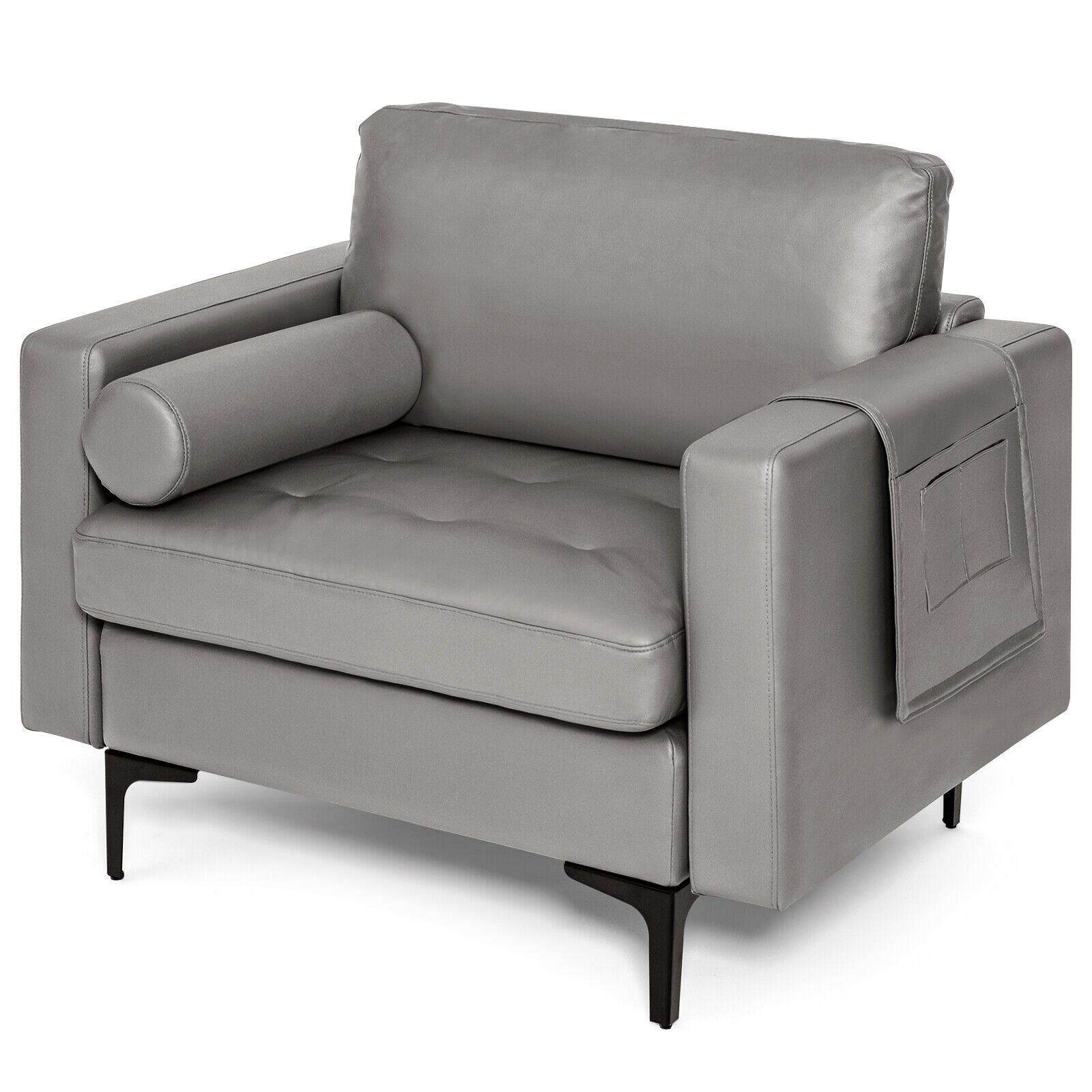 Modern Single Sofa with Cushion Bolster and Side Storage Pocket, Light Gray Accent Chairs at Gallery Canada