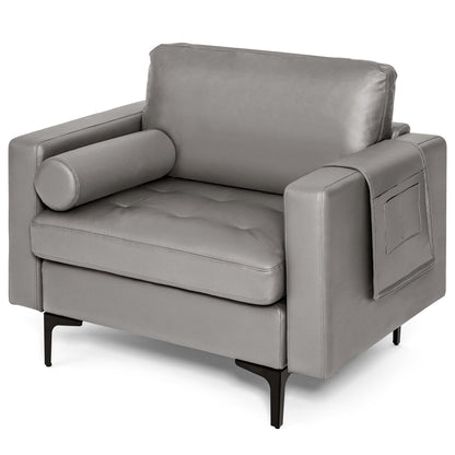 Modern Single Sofa with Cushion Bolster and Side Storage Pocket, Light Gray Accent Chairs at Gallery Canada
