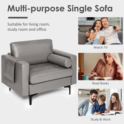 Modern Single Sofa with Cushion Bolster and Side Storage Pocket, Light Gray Accent Chairs at Gallery Canada
