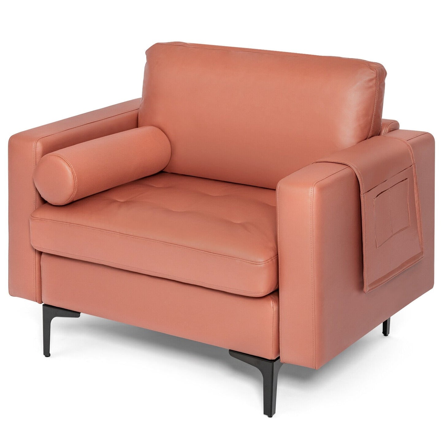 Modern Accent Chair with Bolster and Side Storage Pocket, Pink - Gallery Canada