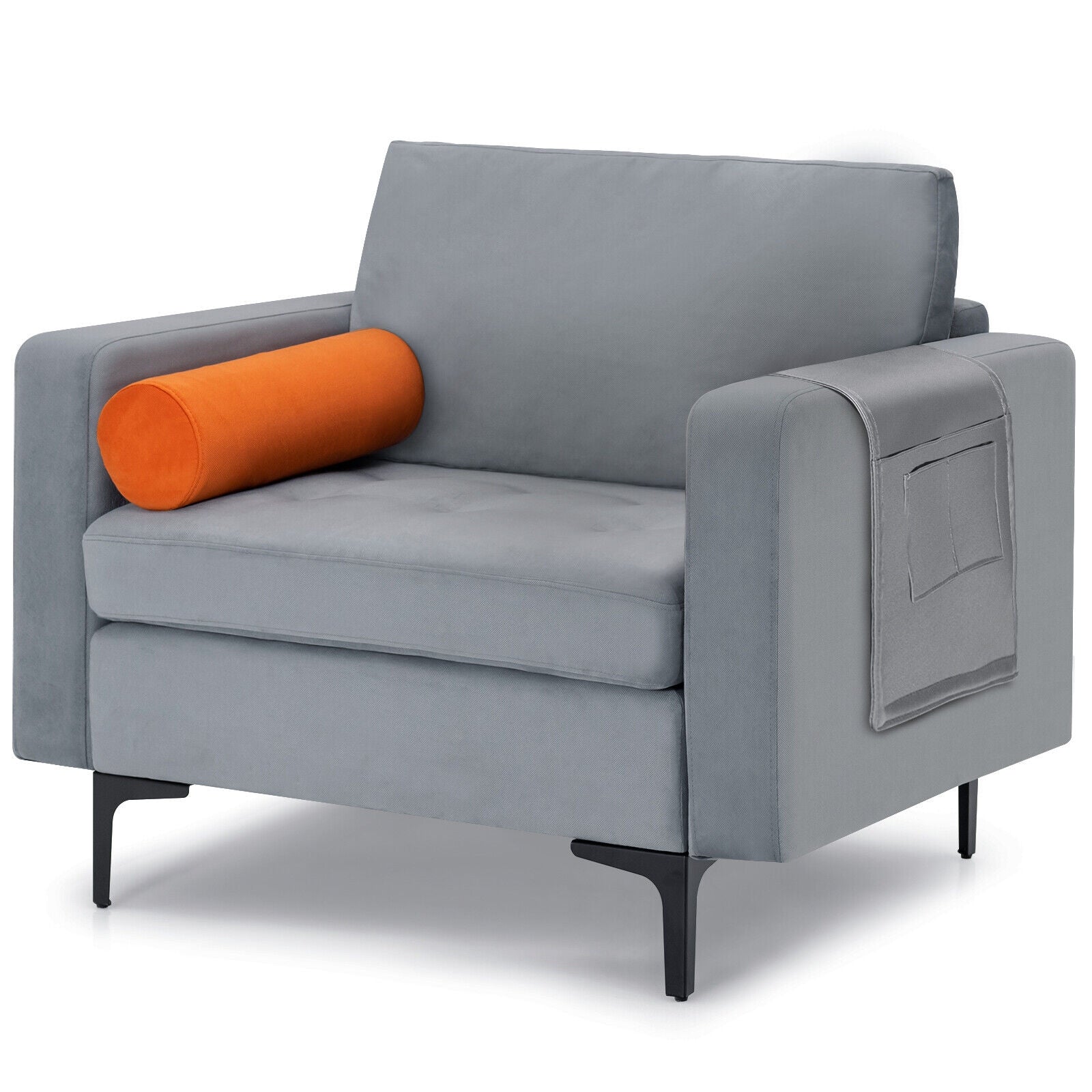 Modern Accent Chair with Bolster and Side Storage Pocket, Gray Accent Chairs at Gallery Canada