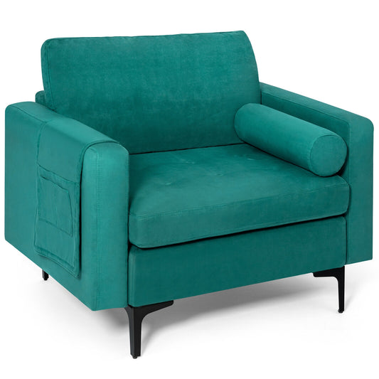 Modular 1-Seat L-Shaped Sectional Sofa With USB Port, Turquoise