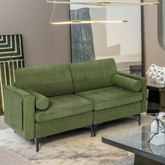 Modular 2-seat/3-Seat/4-Seat L-shaped Sectional Sofa Couch with Reversible Chaise and Socket USB Ports-2-Seat, Army Green - Gallery Canada