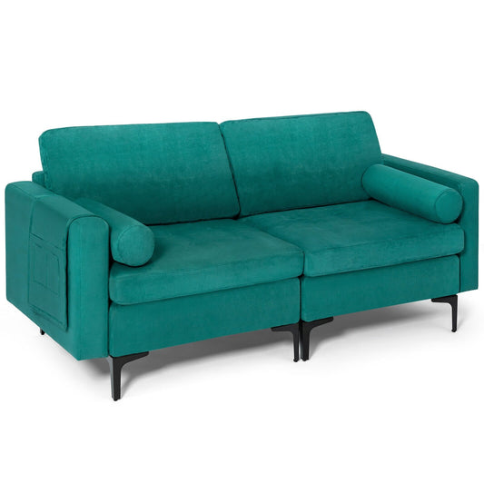 Modular 1/2/3/4-Seat L-Shaped Sectional Sofa Couch with Socket USB Port-2-Seat, Turquoise - Gallery Canada