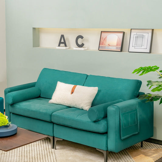 Modular 1/2/3/4-Seat L-Shaped Sectional Sofa Couch with Socket USB Port-2-Seat, Turquoise - Gallery Canada