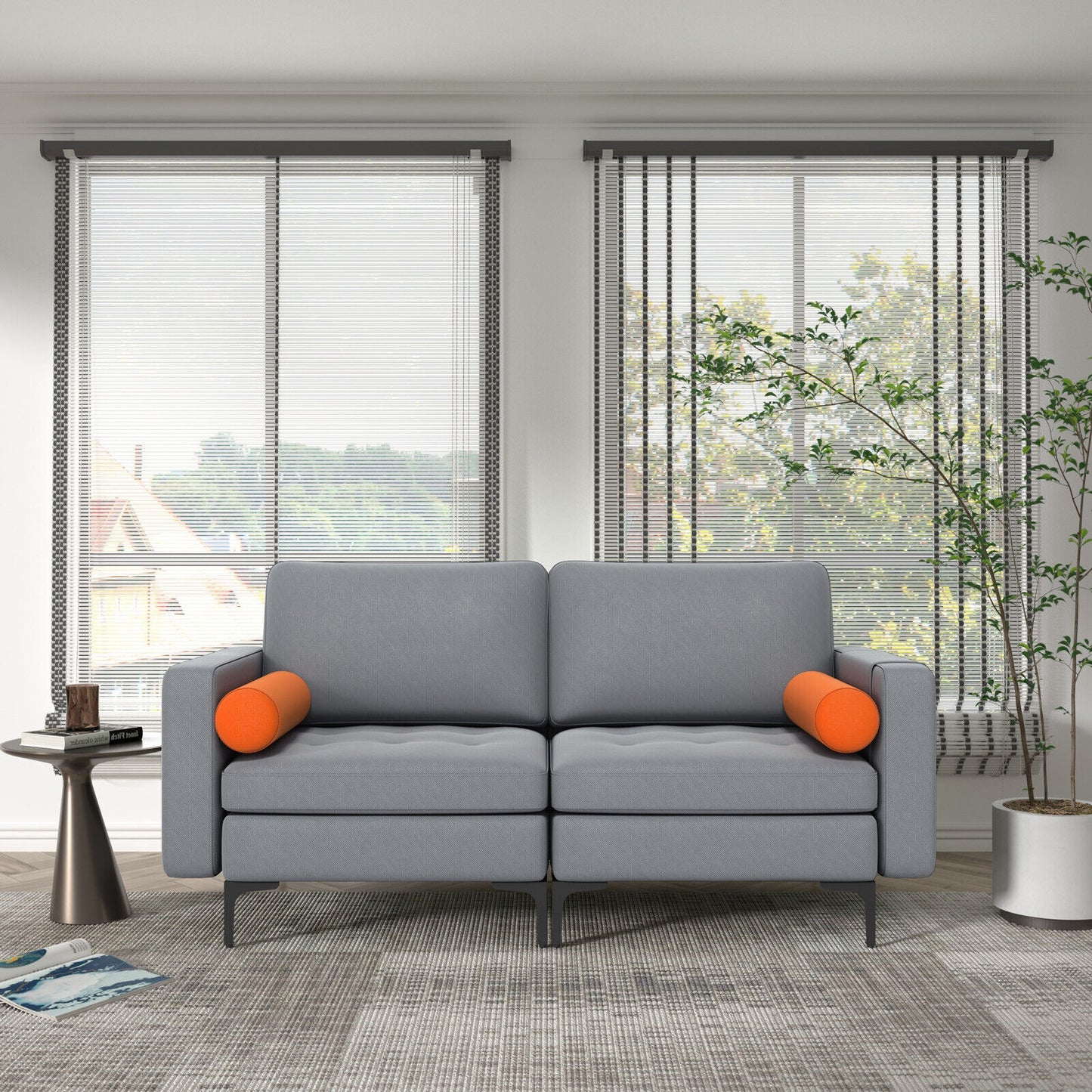 Modern Loveseat Sofa with 2 Bolsters and Side Storage Pocket, Gray Sofas & Loveseats at Gallery Canada