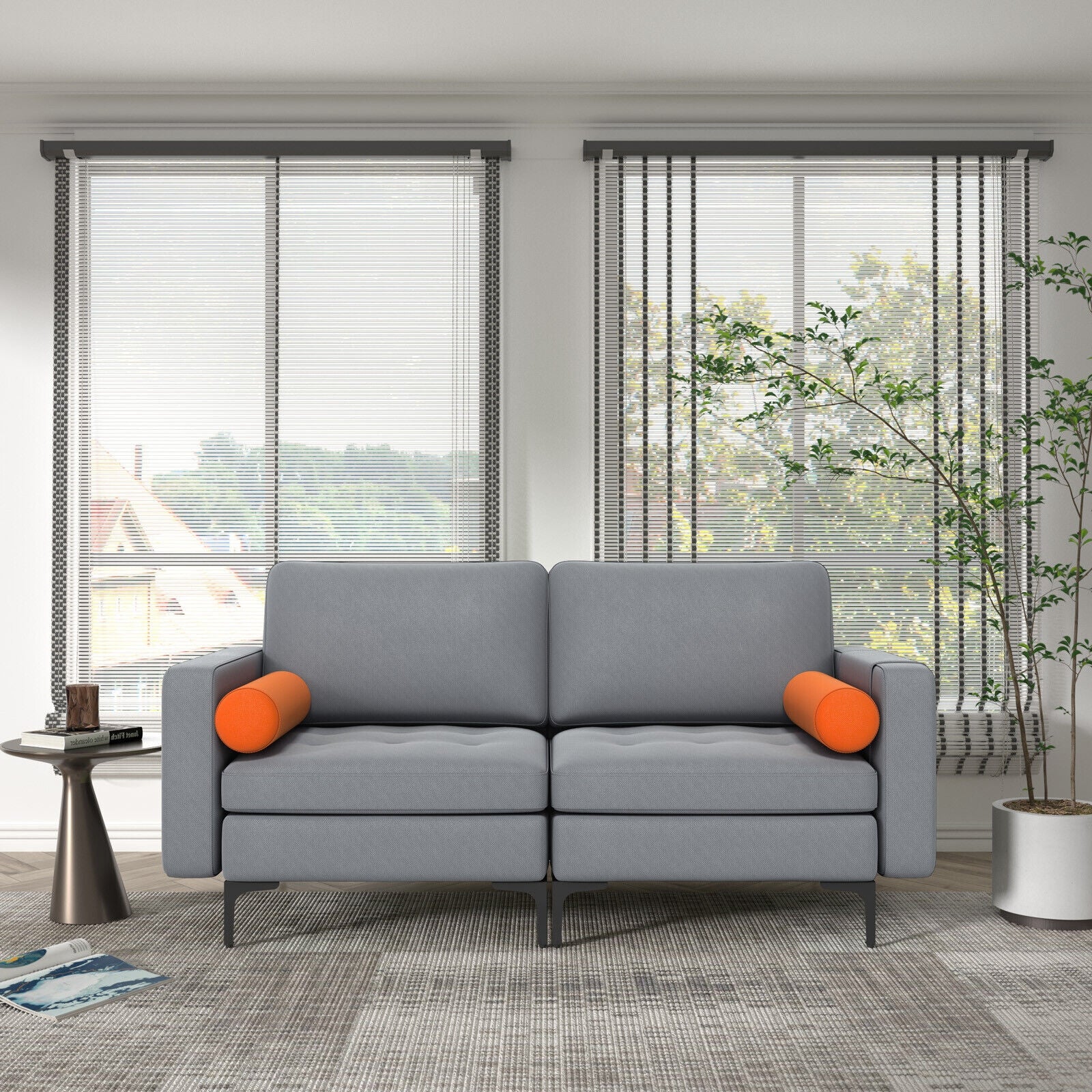 Modern Loveseat Sofa with 2 Bolsters and Side Storage Pocket, Gray Sofas & Loveseats at Gallery Canada