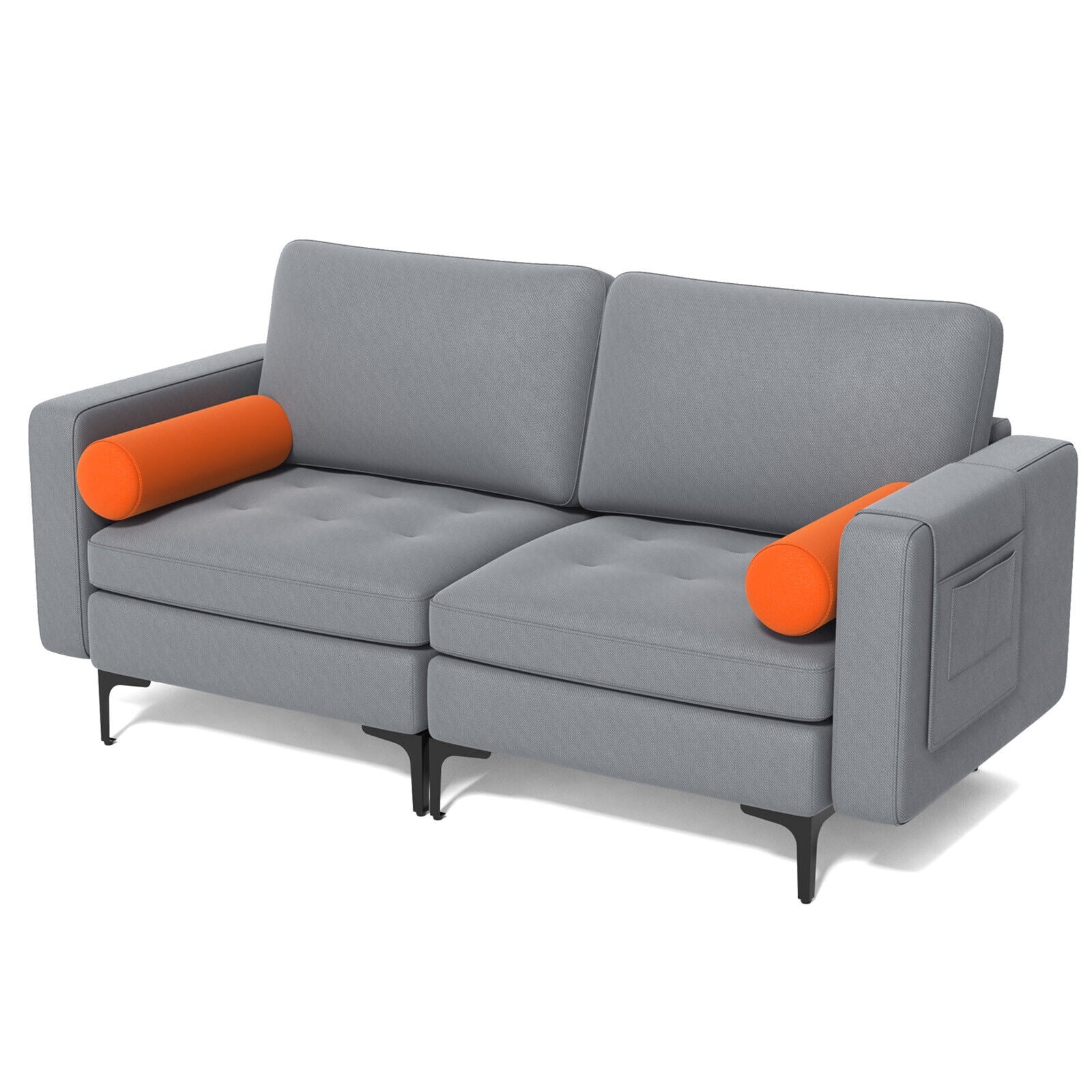 Modern Loveseat Sofa with 2 Bolsters and Side Storage Pocket, Gray Sofas & Loveseats at Gallery Canada