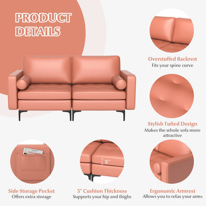 Modern Loveseat Sofa with 2 Bolsters and Side Storage Pocket, Pink Sofas & Loveseats at Gallery Canada