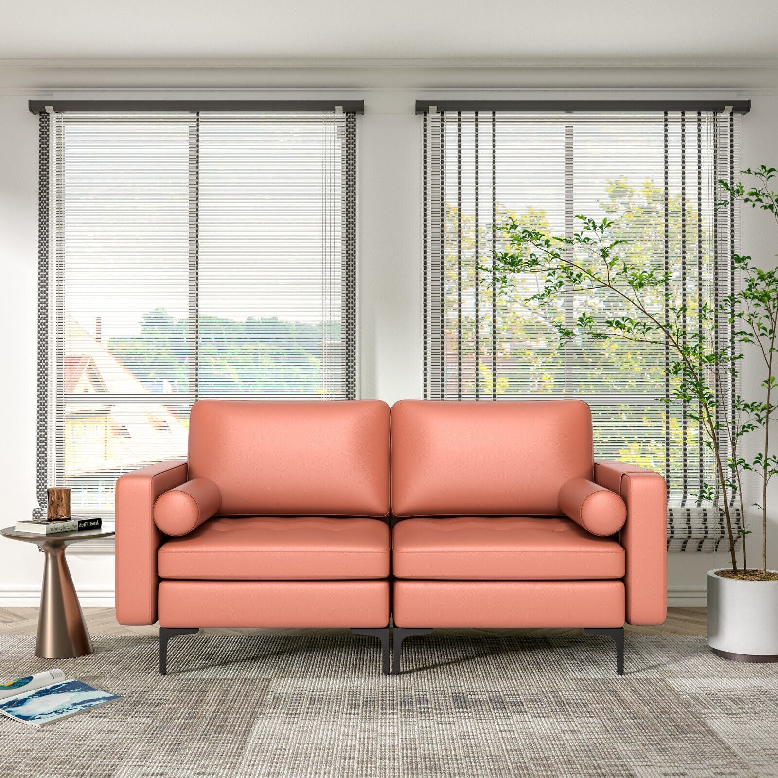 Modern Loveseat Sofa with 2 Bolsters and Side Storage Pocket, Pink Sofas & Loveseats at Gallery Canada