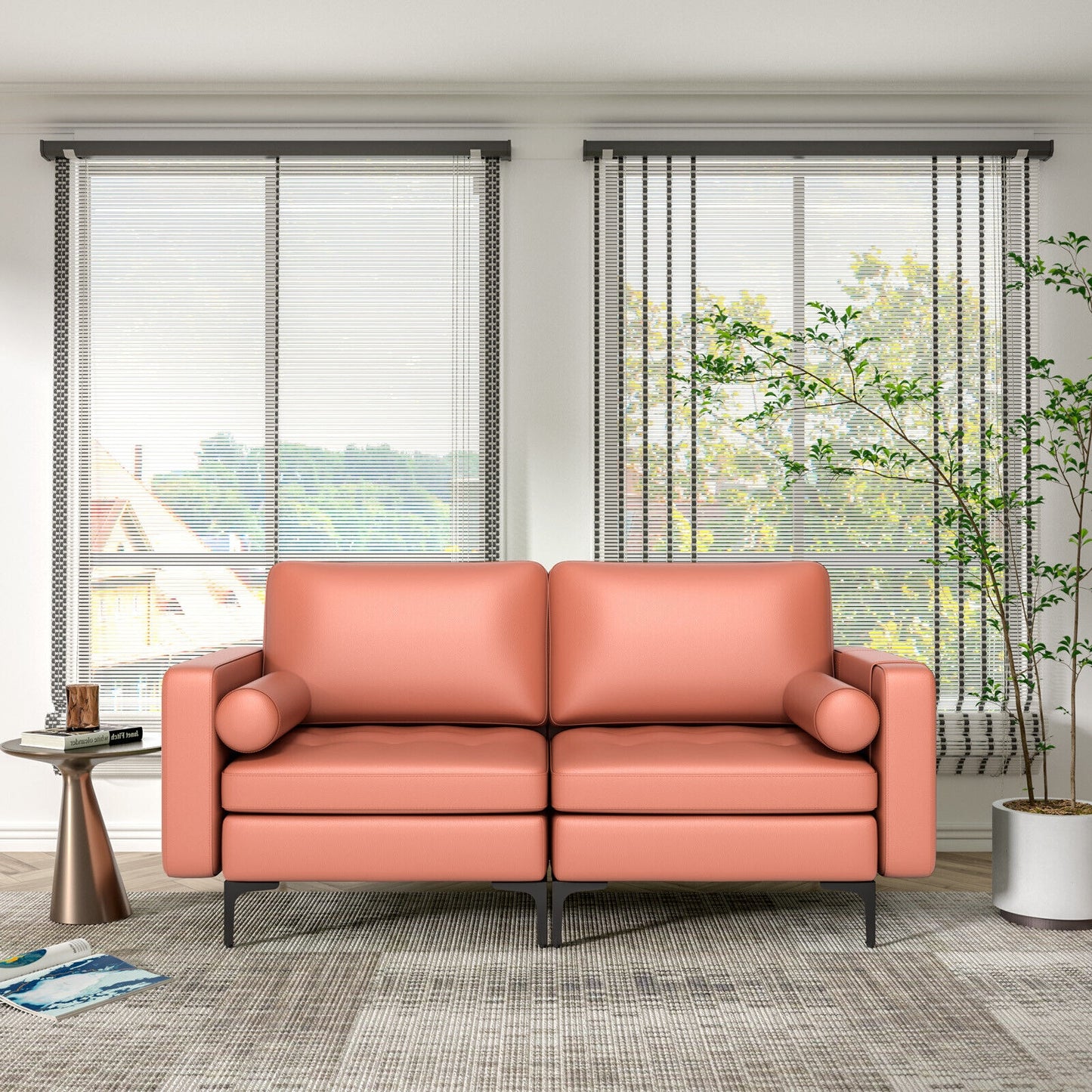 Modern Loveseat Sofa with 2 Bolsters and Side Storage Pocket, Pink Sofas & Loveseats at Gallery Canada