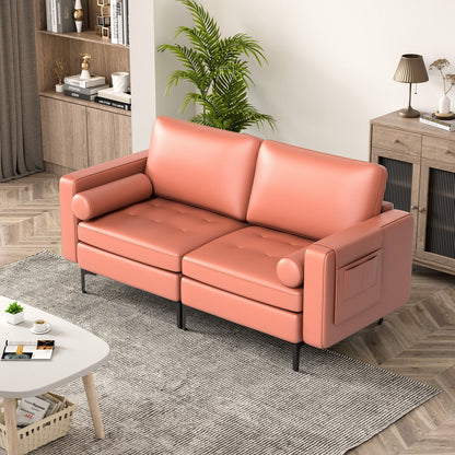 Modern Loveseat Sofa with 2 Bolsters and Side Storage Pocket, Pink Sofas & Loveseats at Gallery Canada