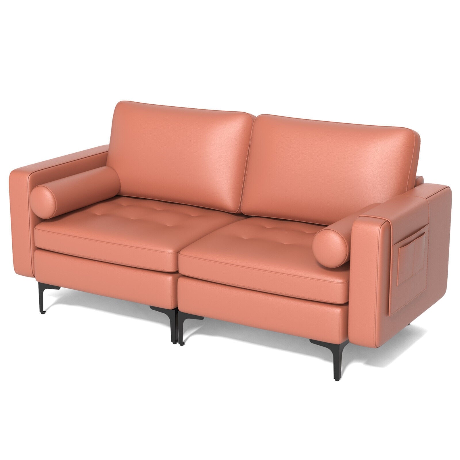 Modern Loveseat Sofa with 2 Bolsters and Side Storage Pocket, Pink Sofas & Loveseats at Gallery Canada