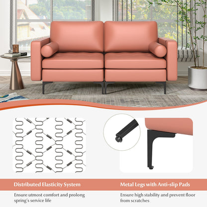 Modern Loveseat Sofa with 2 Bolsters and Side Storage Pocket, Pink Sofas & Loveseats at Gallery Canada